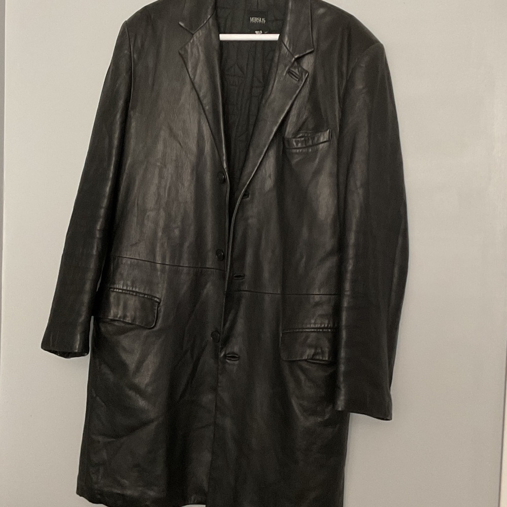 Versus Versace Black Leather Trench Coat